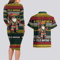 Mexican Santa Sombrero Couples Matching Long Sleeve Bodycon Dress and Hawaiian Shirt Feliz Navidad Mexico - Wonder Print Shop