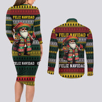 Mexican Santa Sombrero Couples Matching Long Sleeve Bodycon Dress and Long Sleeve Button Shirt Feliz Navidad Mexico - Wonder Print Shop