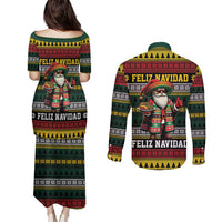 Mexican Santa Sombrero Couples Matching Puletasi and Long Sleeve Button Shirt Feliz Navidad Mexico - Wonder Print Shop