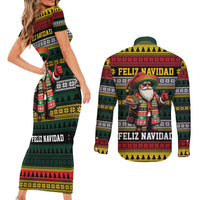 Mexican Santa Sombrero Couples Matching Short Sleeve Bodycon Dress and Long Sleeve Button Shirt Feliz Navidad Mexico - Wonder Print Shop