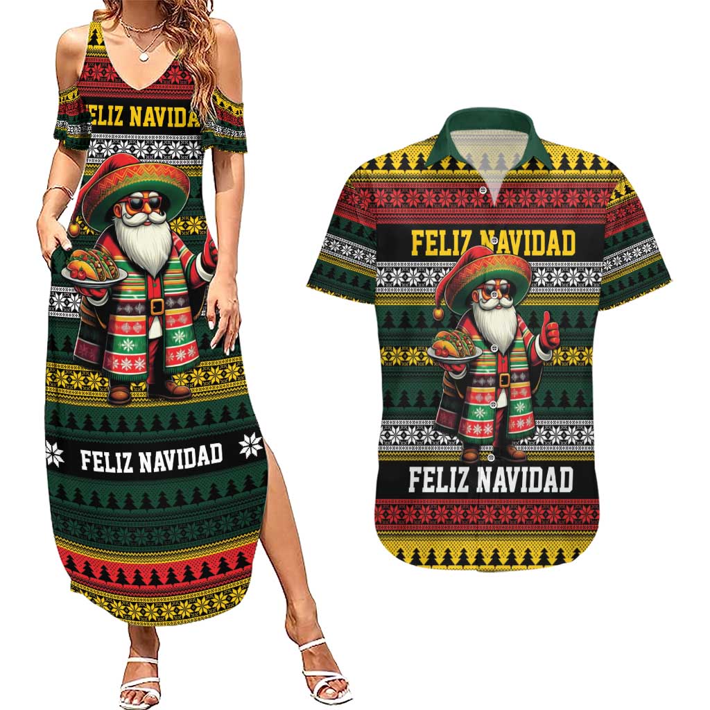 Mexican Santa Sombrero Couples Matching Summer Maxi Dress and Hawaiian Shirt Feliz Navidad Mexico - Wonder Print Shop