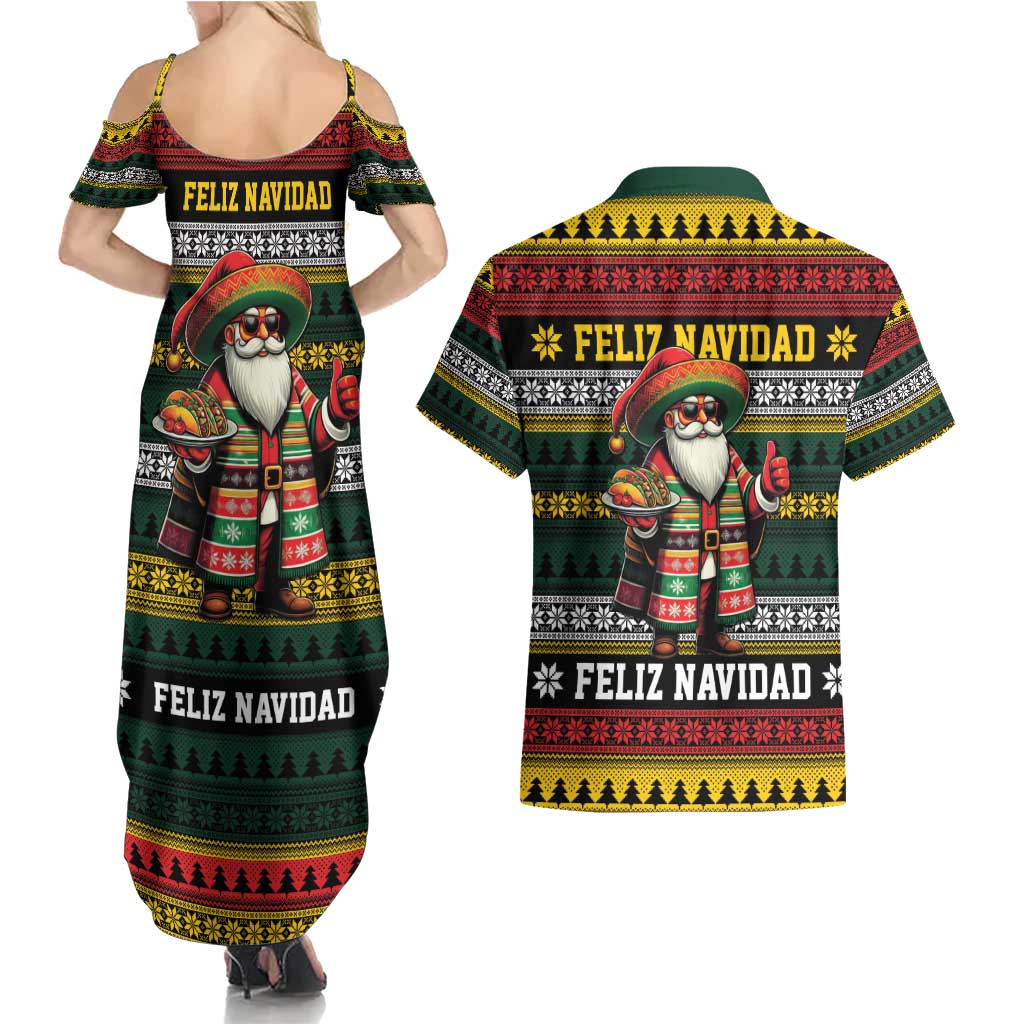 Mexican Santa Sombrero Couples Matching Summer Maxi Dress and Hawaiian Shirt Feliz Navidad Mexico - Wonder Print Shop