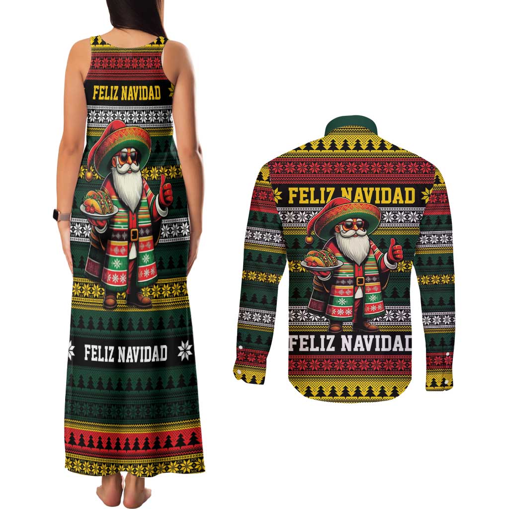 Mexican Santa Sombrero Couples Matching Tank Maxi Dress and Long Sleeve Button Shirt Feliz Navidad Mexico - Wonder Print Shop
