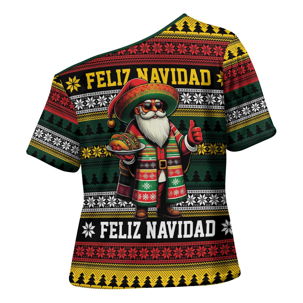 Mexican Santa Sombrero Cross Shoulder Shirt Feliz Navidad Mexico - Wonder Print Shop