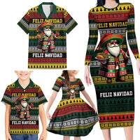 Mexican Santa Sombrero Family Matching Long Sleeve Bodycon Dress and Hawaiian Shirt Feliz Navidad Mexico - Wonder Print Shop