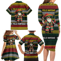 Mexican Santa Sombrero Family Matching Long Sleeve Bodycon Dress and Hawaiian Shirt Feliz Navidad Mexico - Wonder Print Shop