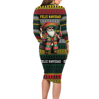 Mexican Santa Sombrero Family Matching Long Sleeve Bodycon Dress and Hawaiian Shirt Feliz Navidad Mexico - Wonder Print Shop