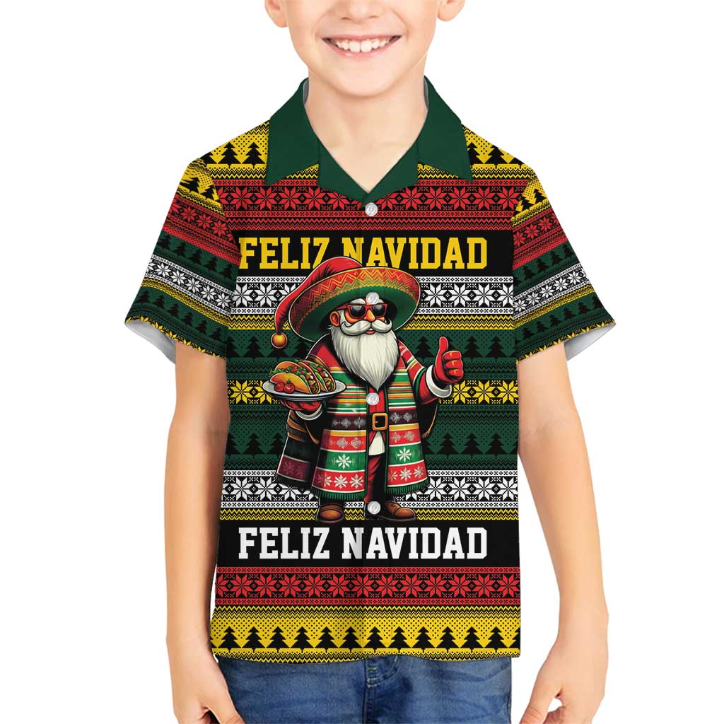 Mexican Santa Sombrero Family Matching Long Sleeve Bodycon Dress and Hawaiian Shirt Feliz Navidad Mexico - Wonder Print Shop