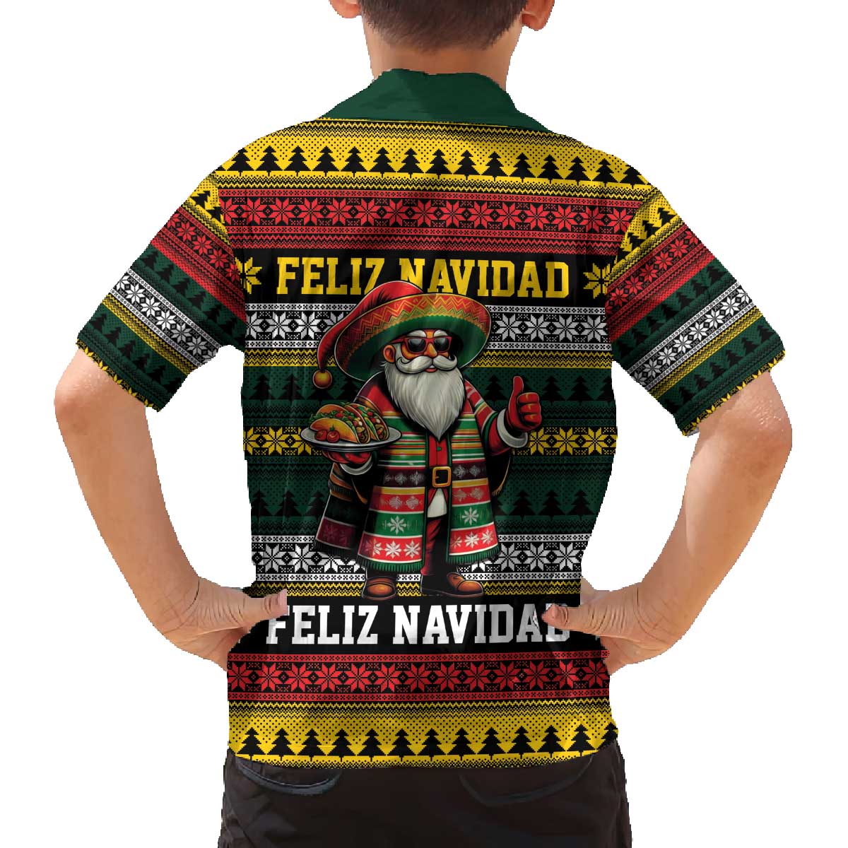 Mexican Santa Sombrero Family Matching Off The Shoulder Long Sleeve Dress and Hawaiian Shirt Feliz Navidad Mexico - Wonder Print Shop
