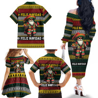 Mexican Santa Sombrero Family Matching Off The Shoulder Long Sleeve Dress and Hawaiian Shirt Feliz Navidad Mexico - Wonder Print Shop