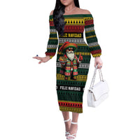 Mexican Santa Sombrero Family Matching Off The Shoulder Long Sleeve Dress and Hawaiian Shirt Feliz Navidad Mexico - Wonder Print Shop