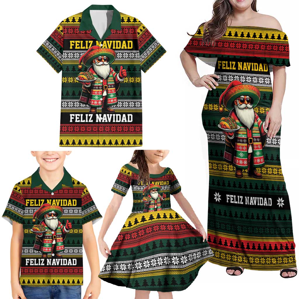 Mexican Santa Sombrero Family Matching Off Shoulder Maxi Dress and Hawaiian Shirt Feliz Navidad Mexico - Wonder Print Shop