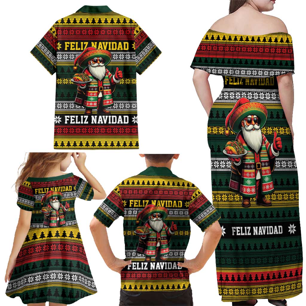 Mexican Santa Sombrero Family Matching Off Shoulder Maxi Dress and Hawaiian Shirt Feliz Navidad Mexico - Wonder Print Shop