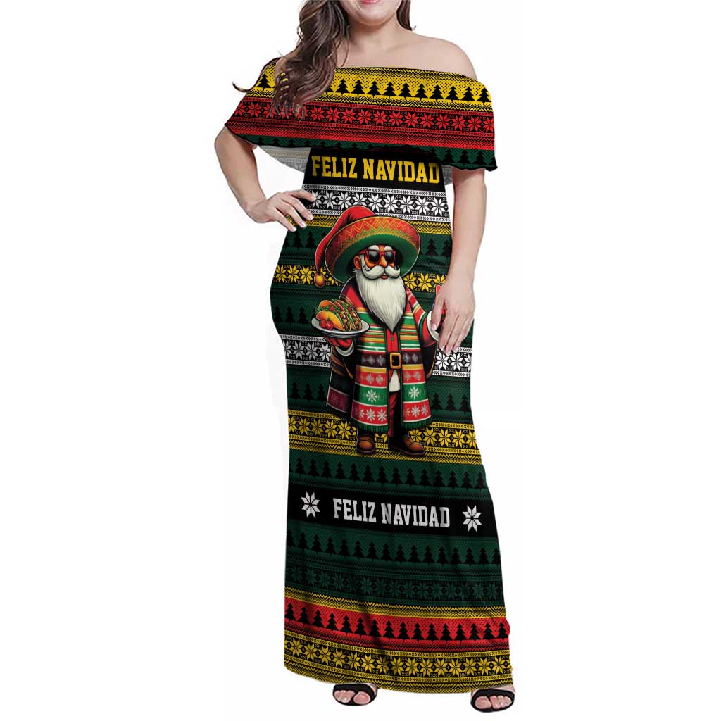 Mexican Santa Sombrero Family Matching Off Shoulder Maxi Dress and Hawaiian Shirt Feliz Navidad Mexico - Wonder Print Shop