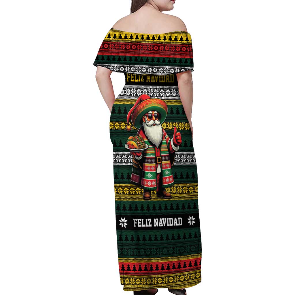 Mexican Santa Sombrero Family Matching Off Shoulder Maxi Dress and Hawaiian Shirt Feliz Navidad Mexico - Wonder Print Shop