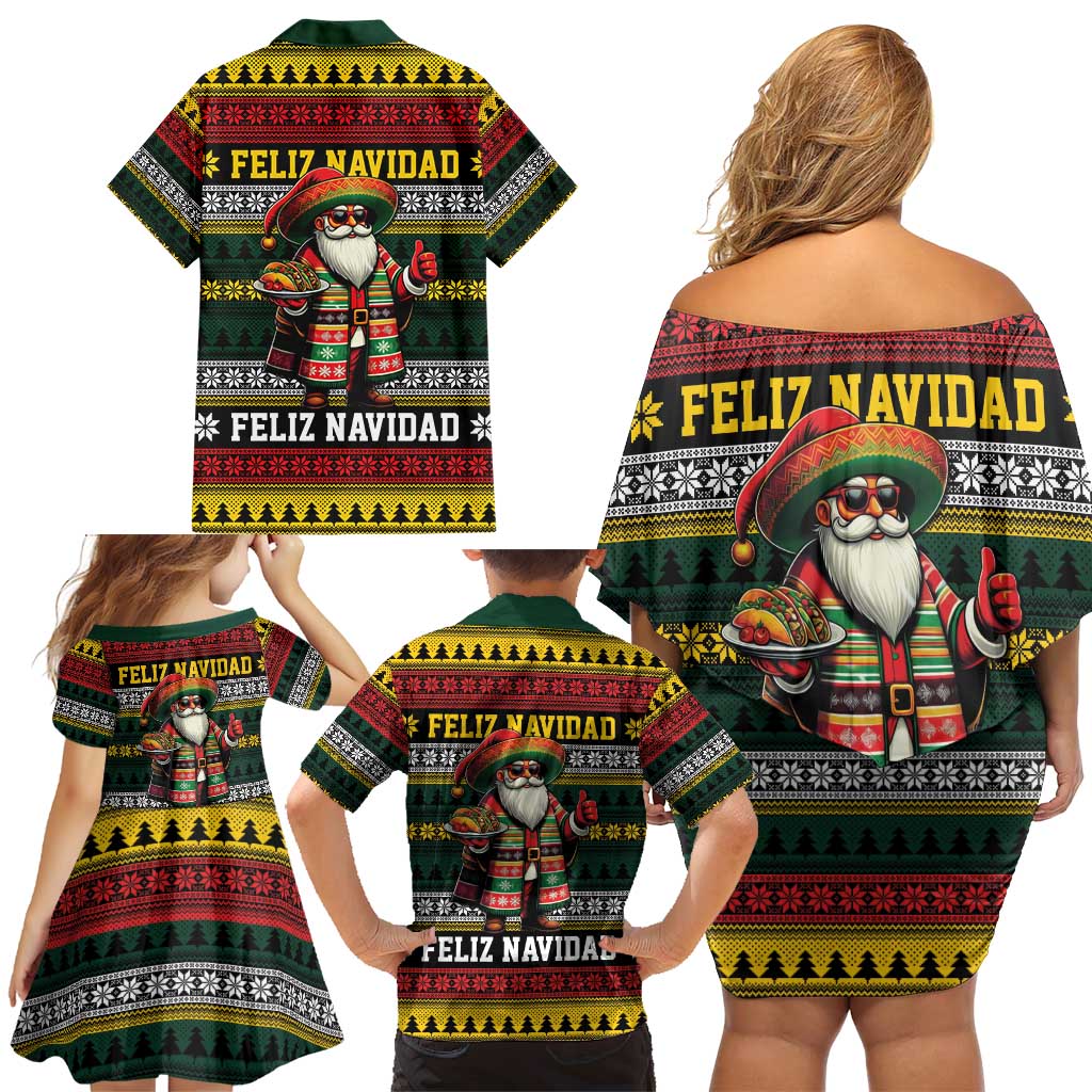 Mexican Santa Sombrero Family Matching Off Shoulder Short Dress and Hawaiian Shirt Feliz Navidad Mexico - Wonder Print Shop
