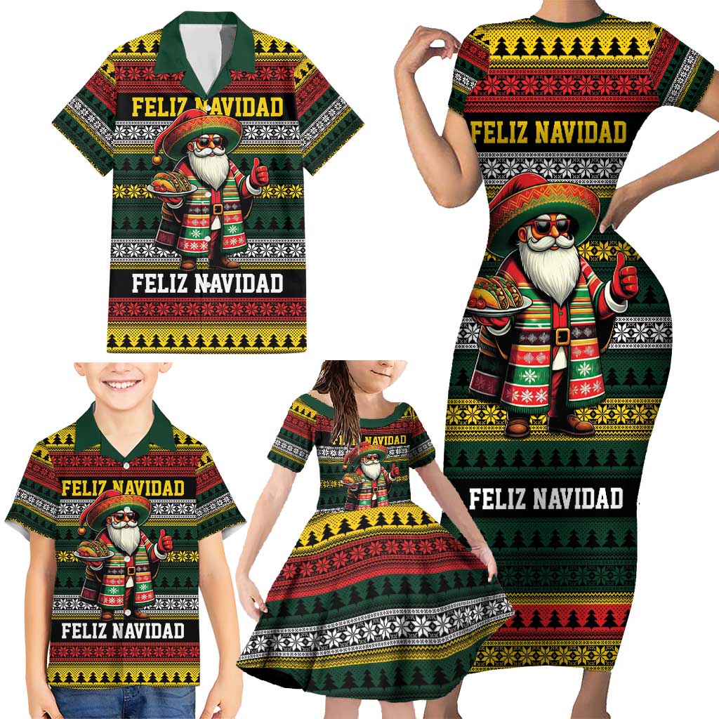 Mexican Santa Sombrero Family Matching Short Sleeve Bodycon Dress and Hawaiian Shirt Feliz Navidad Mexico - Wonder Print Shop