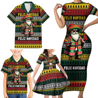 Mexican Santa Sombrero Family Matching Short Sleeve Bodycon Dress and Hawaiian Shirt Feliz Navidad Mexico - Wonder Print Shop