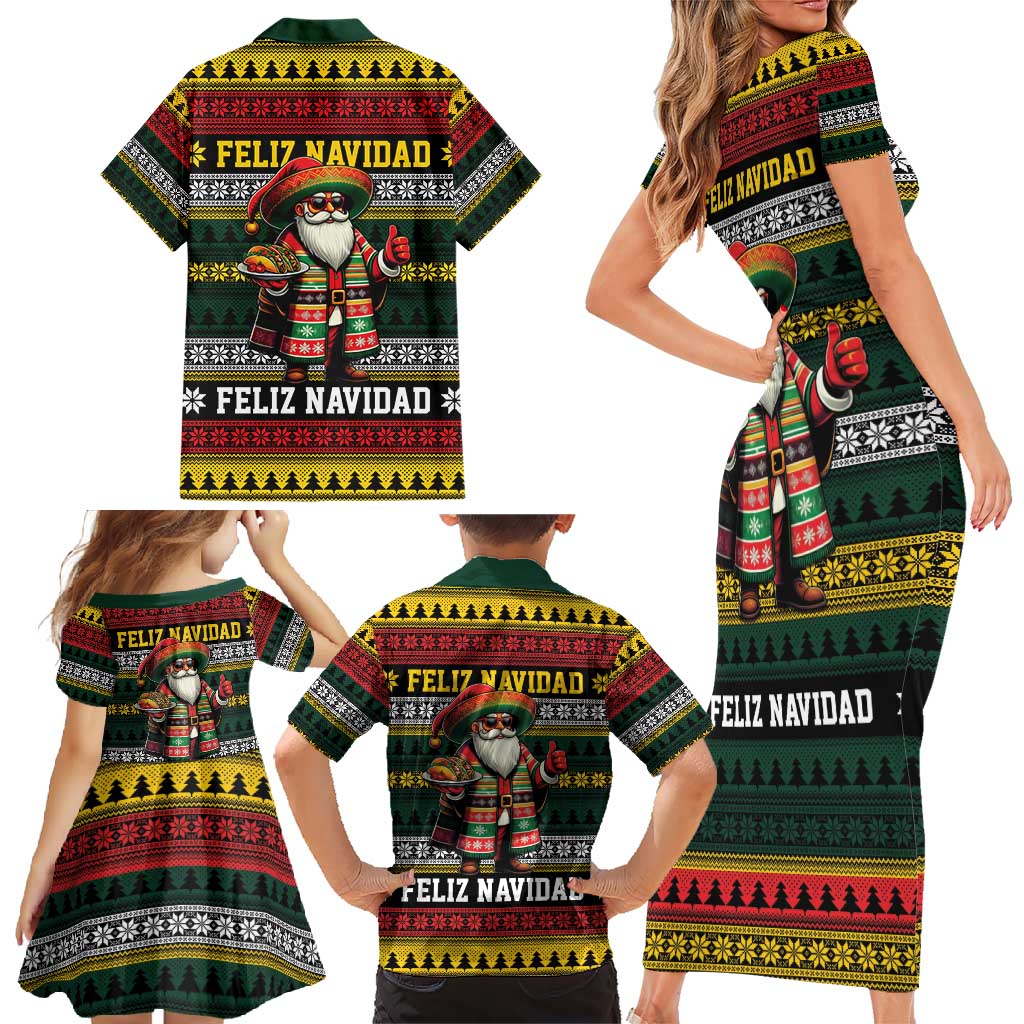 Mexican Santa Sombrero Family Matching Short Sleeve Bodycon Dress and Hawaiian Shirt Feliz Navidad Mexico - Wonder Print Shop