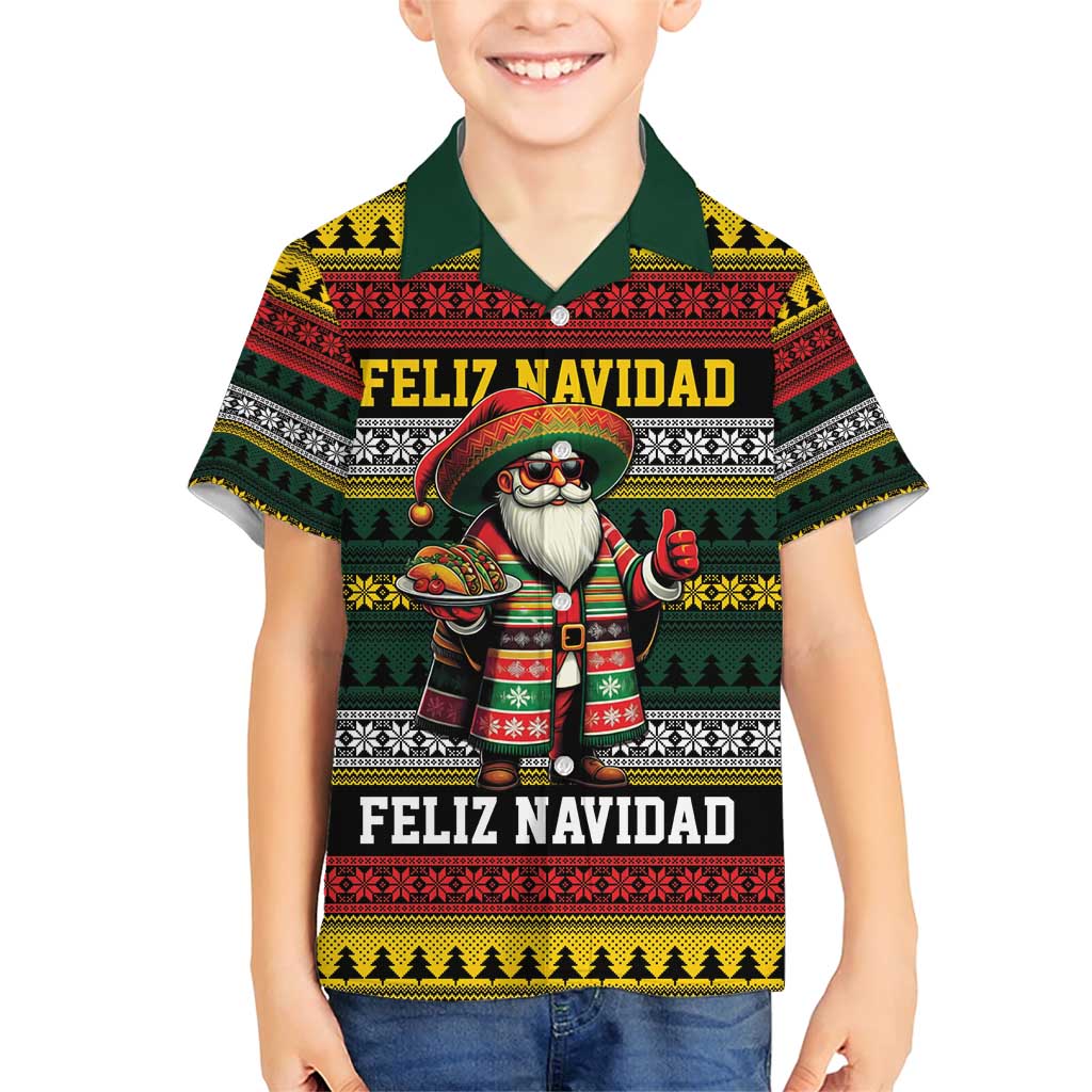 Mexican Santa Sombrero Family Matching Short Sleeve Bodycon Dress and Hawaiian Shirt Feliz Navidad Mexico - Wonder Print Shop