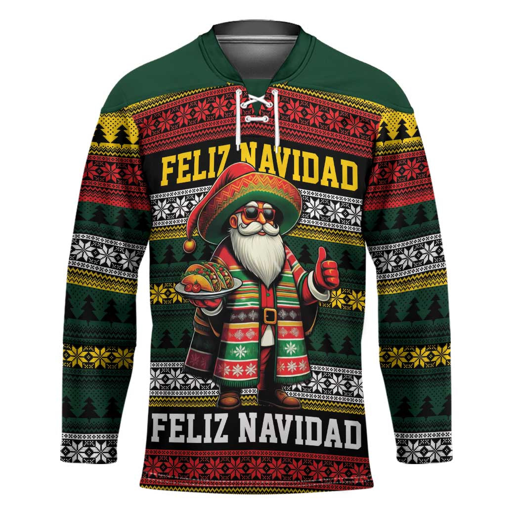 Mexican Santa Sombrero Hockey Jersey Feliz Navidad Mexico - Wonder Print Shop