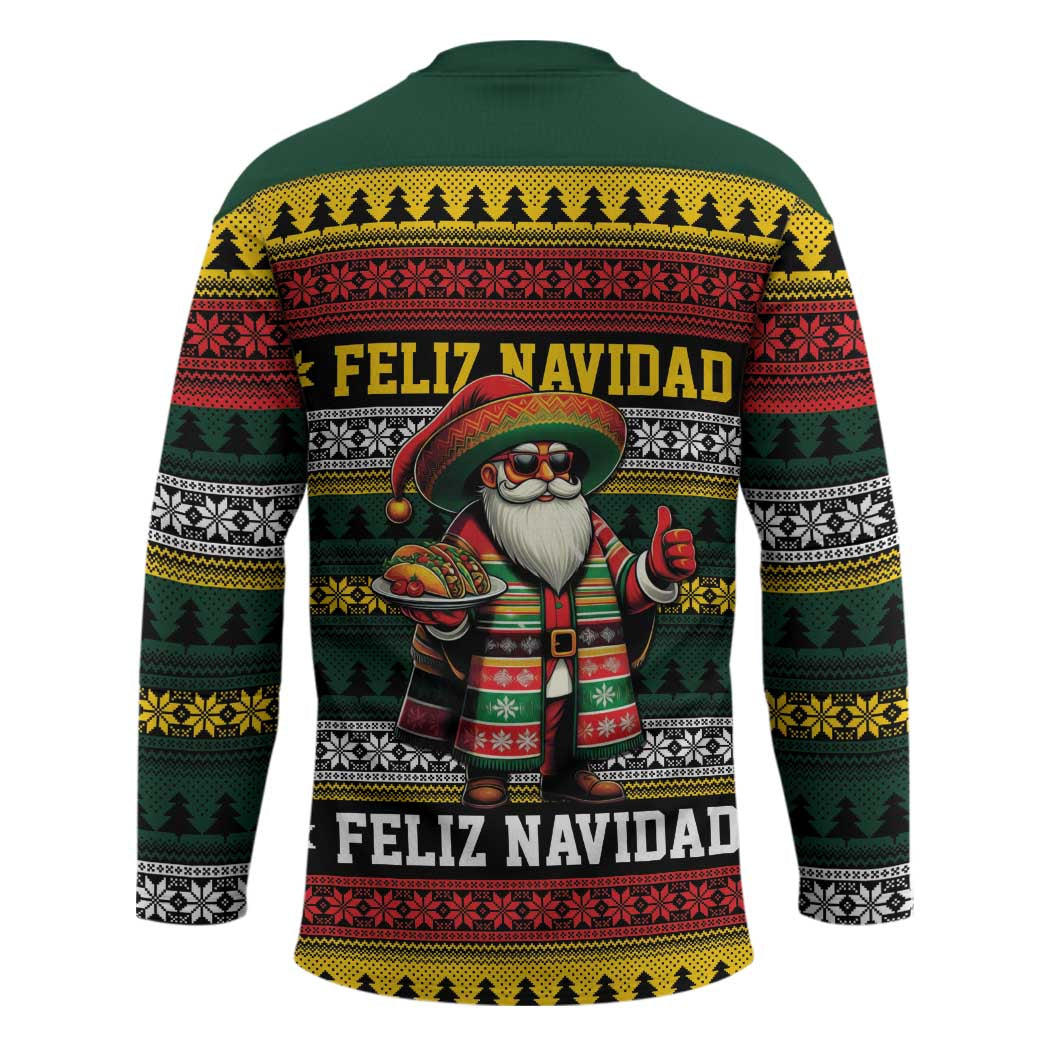 Mexican Santa Sombrero Hockey Jersey Feliz Navidad Mexico - Wonder Print Shop