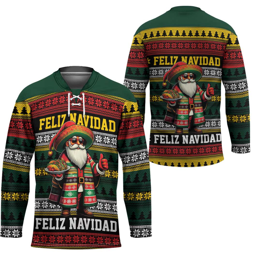 Mexican Santa Sombrero Hockey Jersey Feliz Navidad Mexico - Wonder Print Shop
