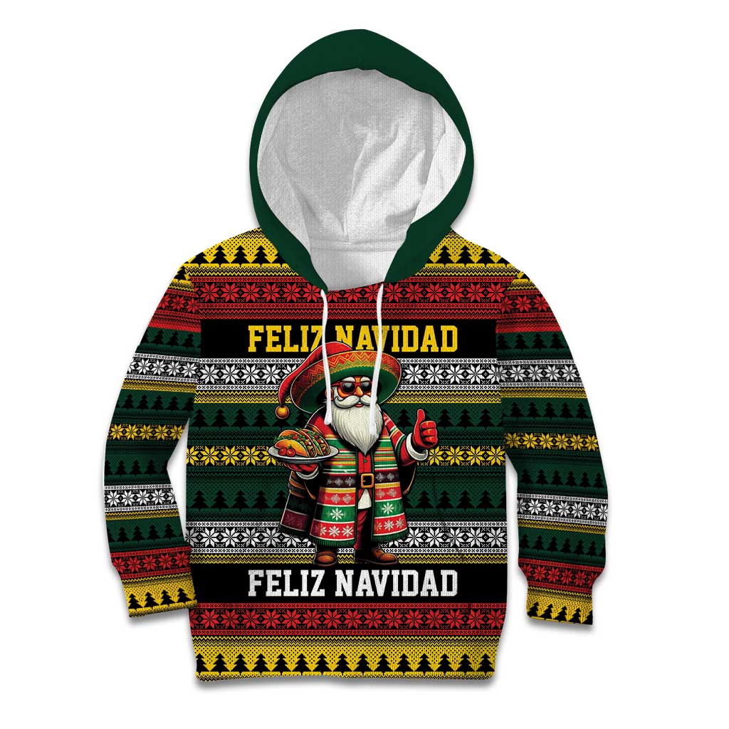 Mexican Santa Sombrero Kid Hoodie Feliz Navidad Mexico - Wonder Print Shop