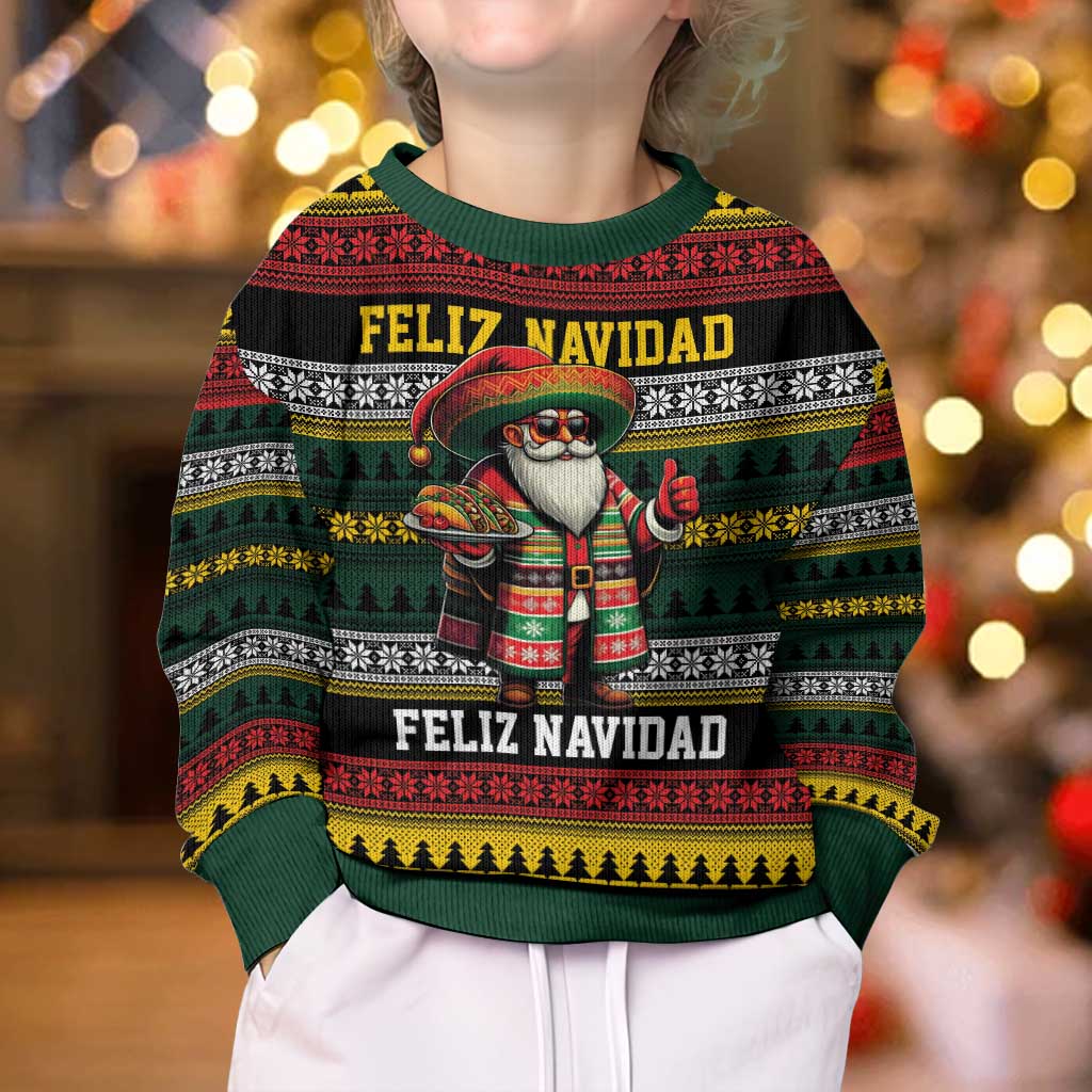 Mexican Santa Sombrero Kid Ugly Christmas Sweater Feliz Navidad Mexico - Wonder Print Shop