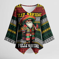 Mexican Santa Sombrero Kimono Sleeve Blouse Feliz Navidad Mexico - Wonder Print Shop
