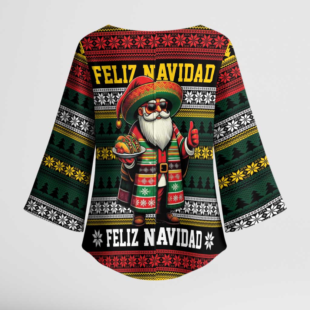 Mexican Santa Sombrero Kimono Sleeve Blouse Feliz Navidad Mexico - Wonder Print Shop