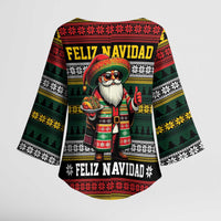 Mexican Santa Sombrero Kimono Sleeve Blouse Feliz Navidad Mexico - Wonder Print Shop