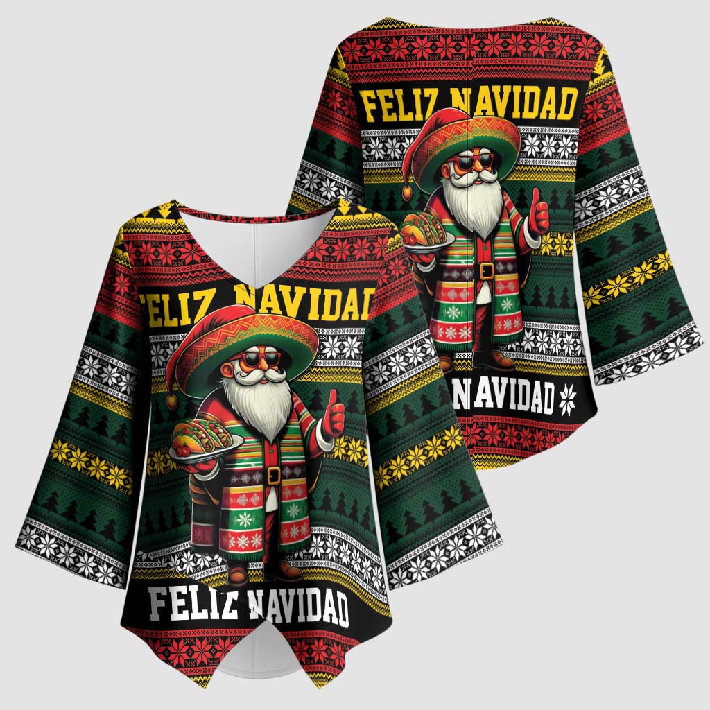 Mexican Santa Sombrero Kimono Sleeve Blouse Feliz Navidad Mexico - Wonder Print Shop