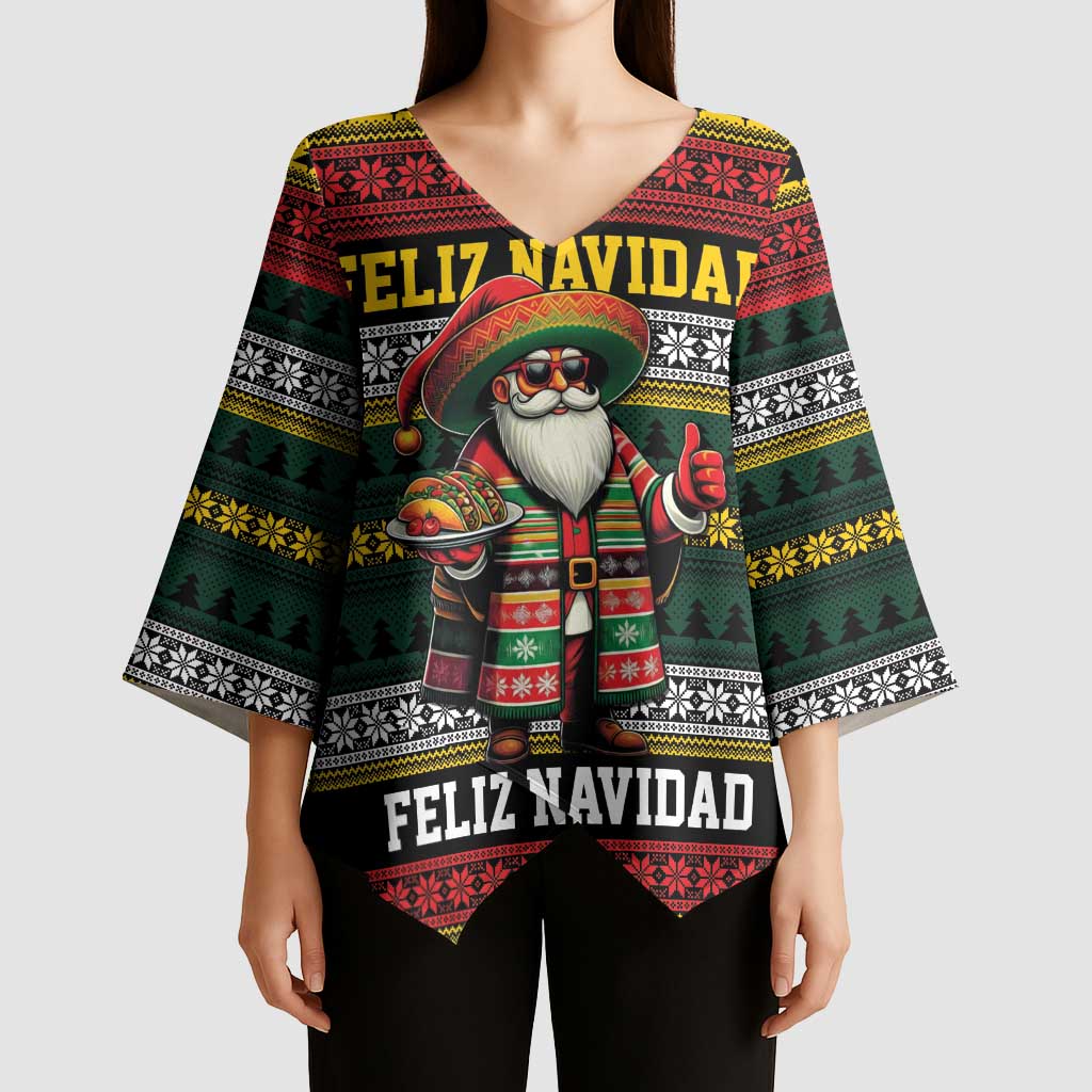 Mexican Santa Sombrero Kimono Sleeve Blouse Feliz Navidad Mexico - Wonder Print Shop