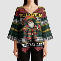 Mexican Santa Sombrero Kimono Sleeve Blouse Feliz Navidad Mexico - Wonder Print Shop
