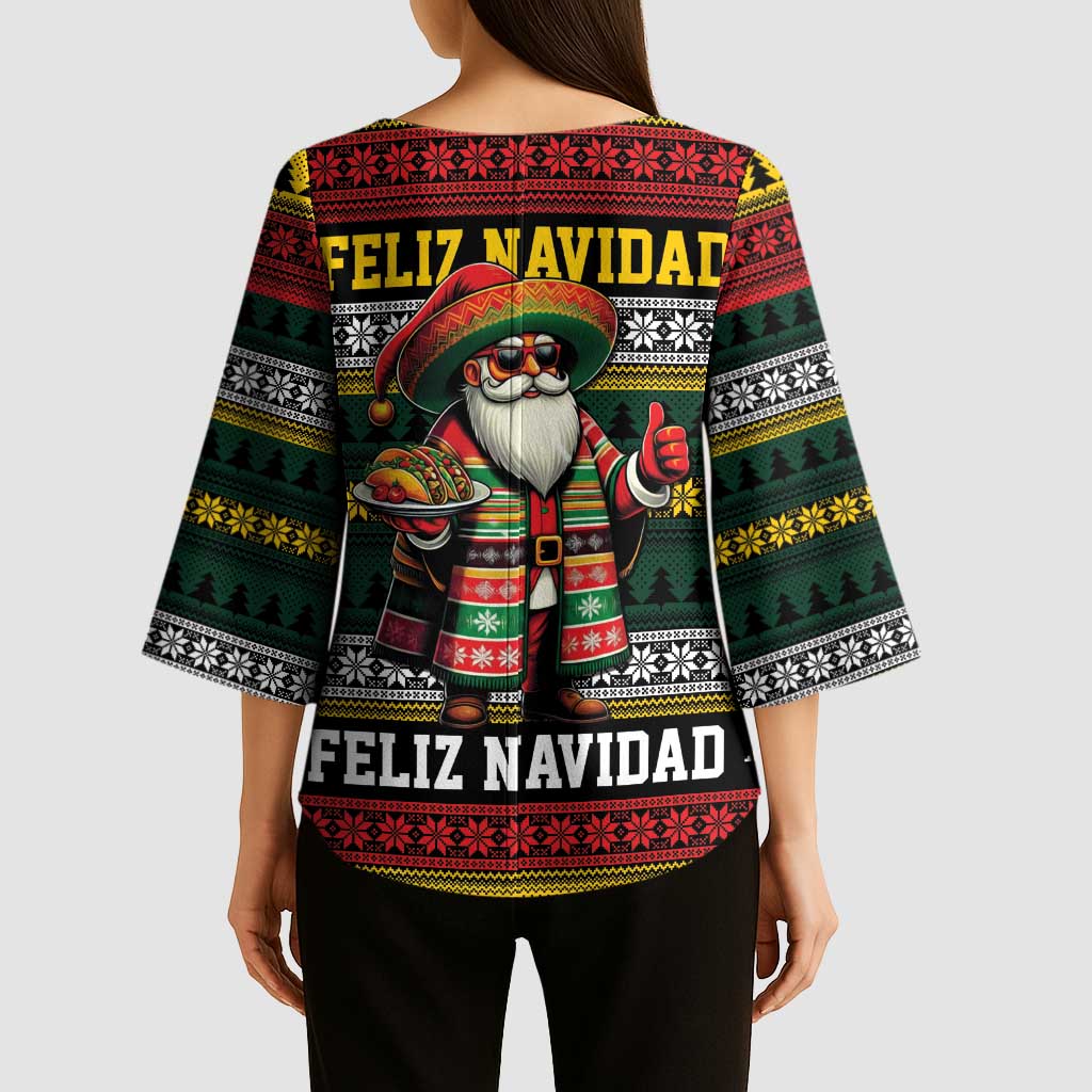 Mexican Santa Sombrero Kimono Sleeve Blouse Feliz Navidad Mexico - Wonder Print Shop