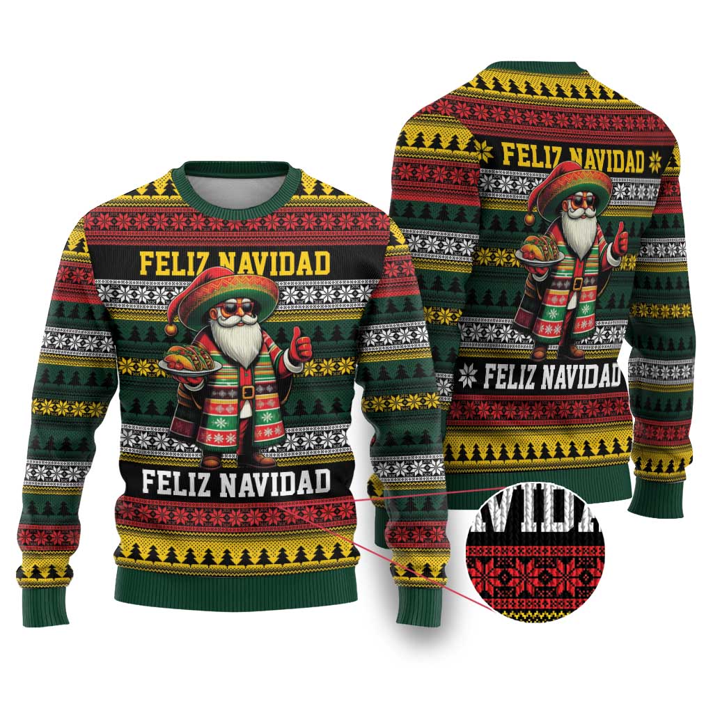 Mexican Santa Sombrero Ugly Christmas Sweater Feliz Navidad Mexico - Wonder Print Shop
