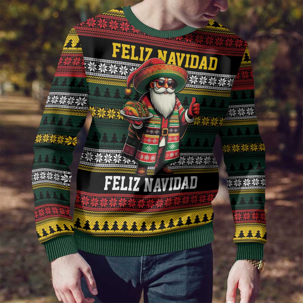 Mexican Santa Sombrero Ugly Christmas Sweater Feliz Navidad Mexico - Wonder Print Shop