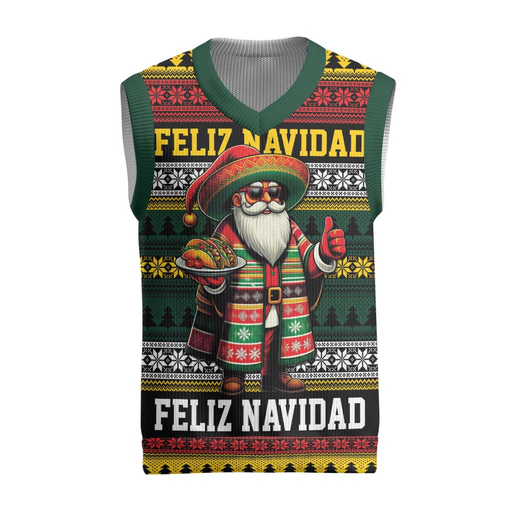 Mexican Santa Sombrero Christmas Knitted V-Neck Vest Feliz Navidad Mexico - Wonder Print Shop