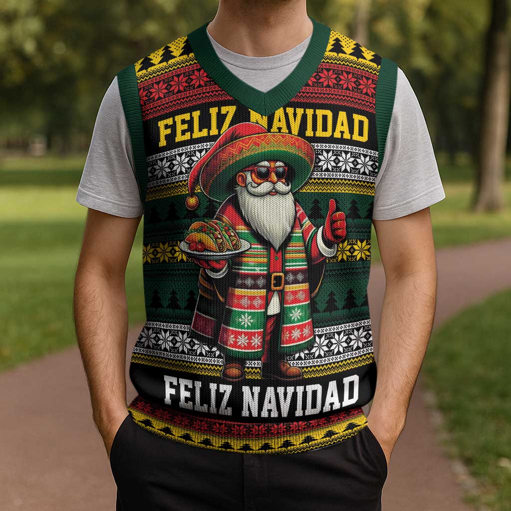 Mexican Santa Sombrero Christmas Knitted V-Neck Vest Feliz Navidad Mexico - Wonder Print Shop