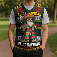 Mexican Santa Sombrero Christmas Knitted V-Neck Vest Feliz Navidad Mexico - Wonder Print Shop