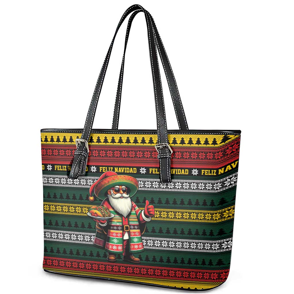 Mexican Santa Sombrero Leather Tote Bag Feliz Navidad Mexico - Wonder Print Shop