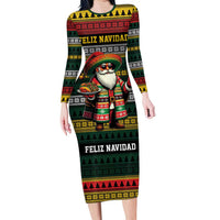 Mexican Santa Sombrero Long Sleeve Bodycon Dress Feliz Navidad Mexico - Wonder Print Shop