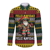 Mexican Santa Sombrero Long Sleeve Button Shirt Feliz Navidad Mexico - Wonder Print Shop