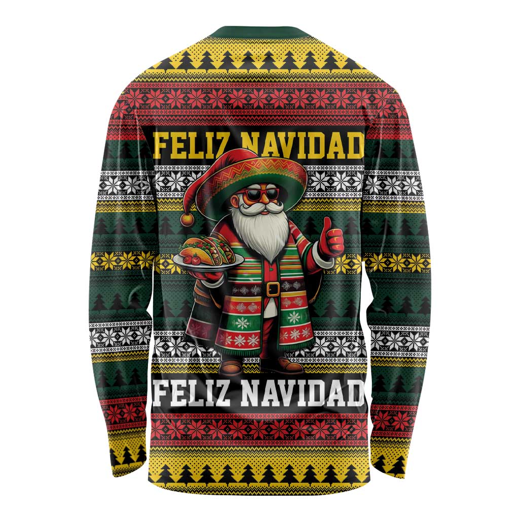 Mexican Santa Sombrero Long Sleeve Shirt Feliz Navidad Mexico - Wonder Print Shop