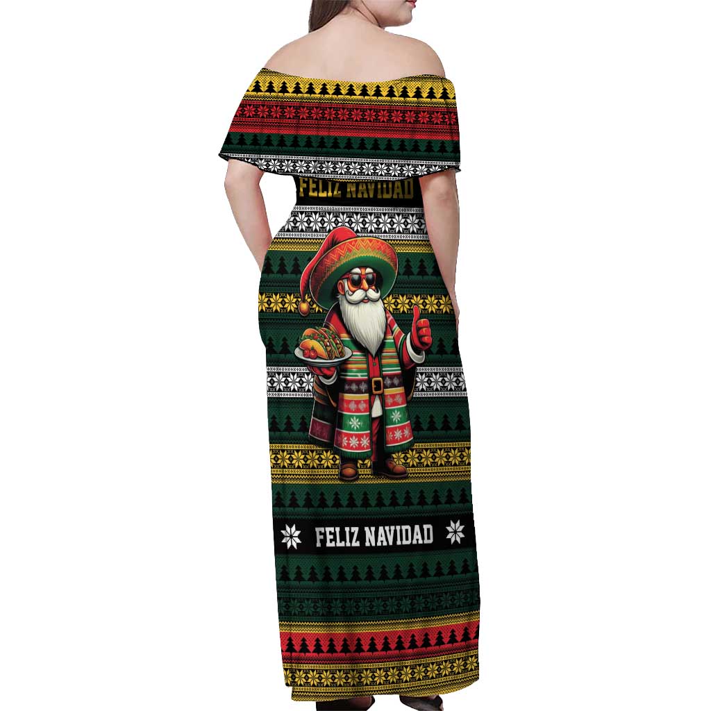 Mexican Santa Sombrero Off Shoulder Maxi Dress Feliz Navidad Mexico - Wonder Print Shop
