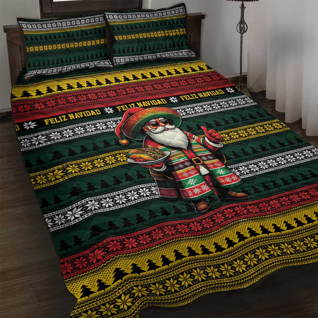 Mexican Santa Sombrero Quilt Bed Set Feliz Navidad Mexico - Wonder Print Shop