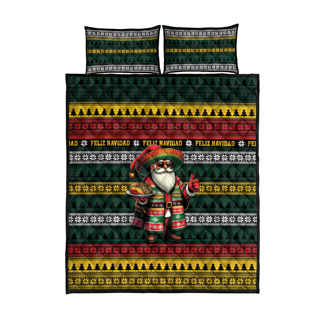 Mexican Santa Sombrero Quilt Bed Set Feliz Navidad Mexico - Wonder Print Shop