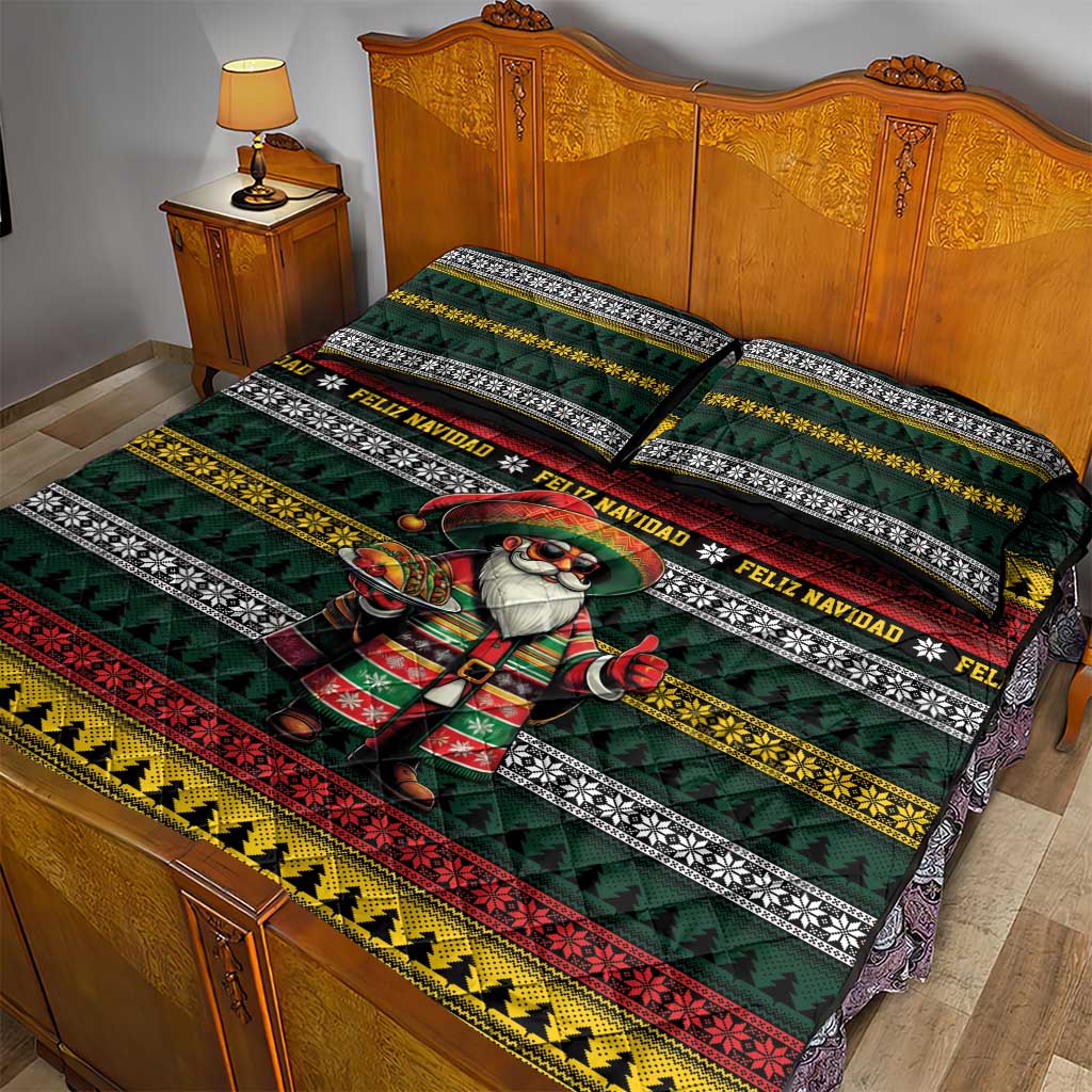 Mexican Santa Sombrero Quilt Bed Set Feliz Navidad Mexico - Wonder Print Shop