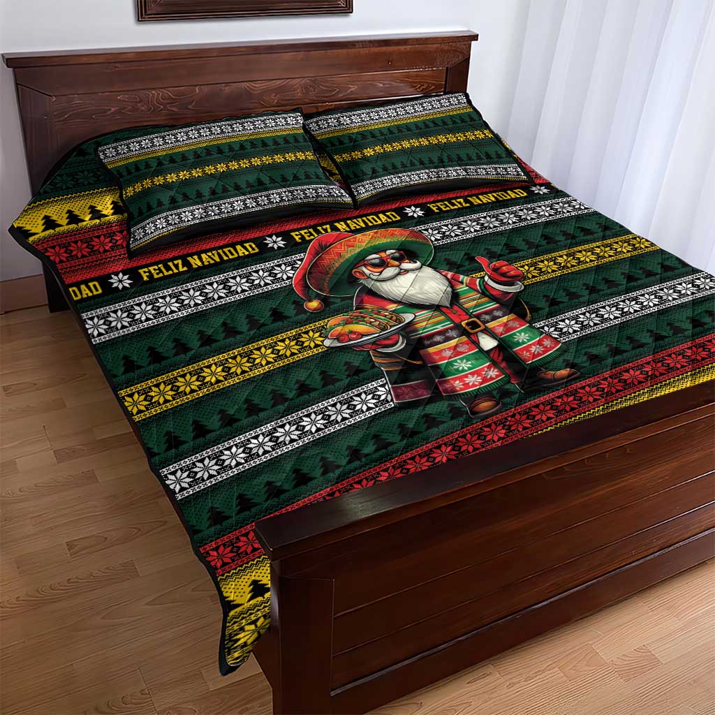 Mexican Santa Sombrero Quilt Bed Set Feliz Navidad Mexico - Wonder Print Shop